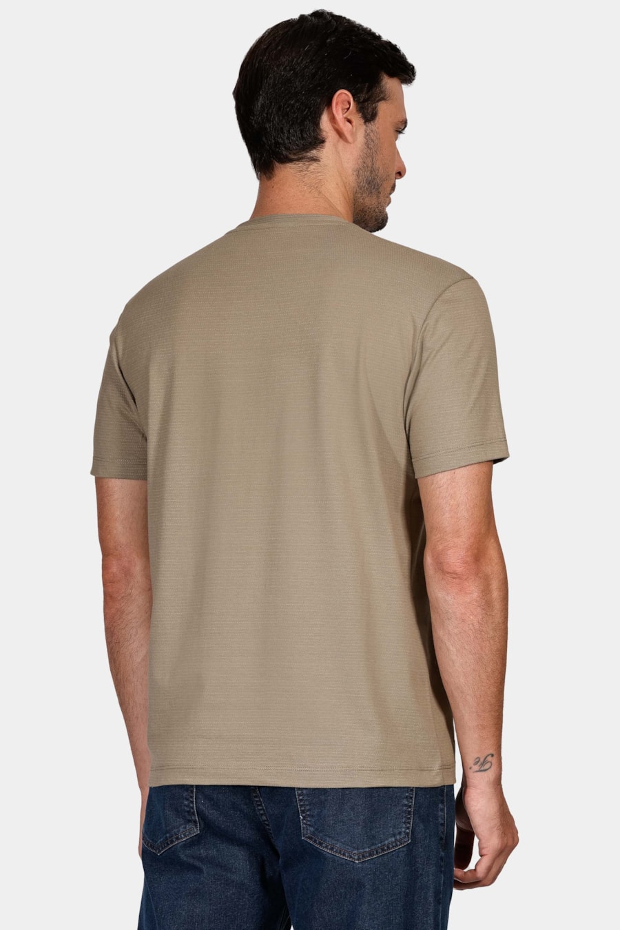 Camiseta Regular Manga Curta Maquinetada Bege — foto 4 de 4