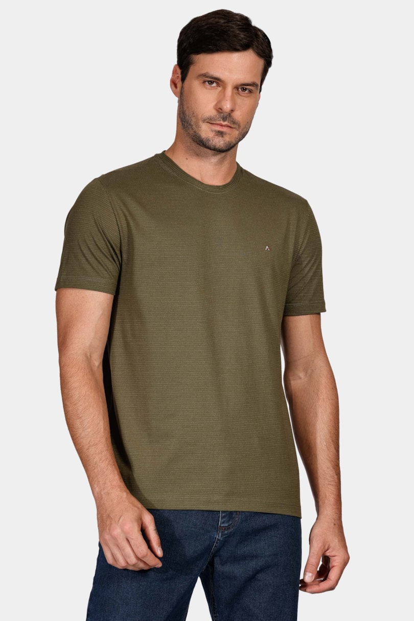 Camiseta Regular Manga Curta Maquinetada Verde Militar