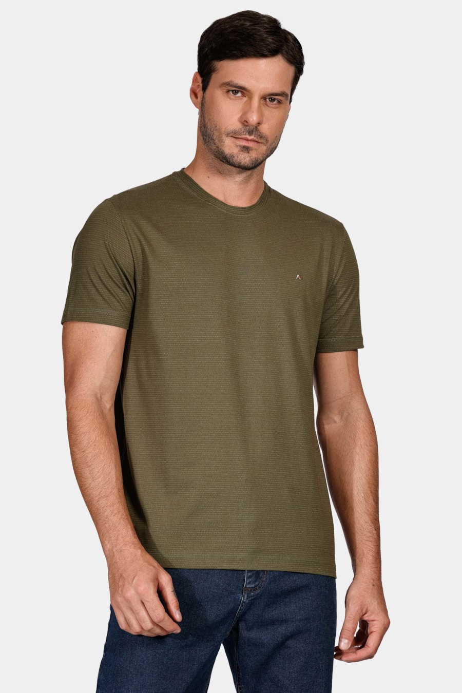 Camiseta Regular Manga Curta Maquinetada Verde Militar — foto 1 de 4