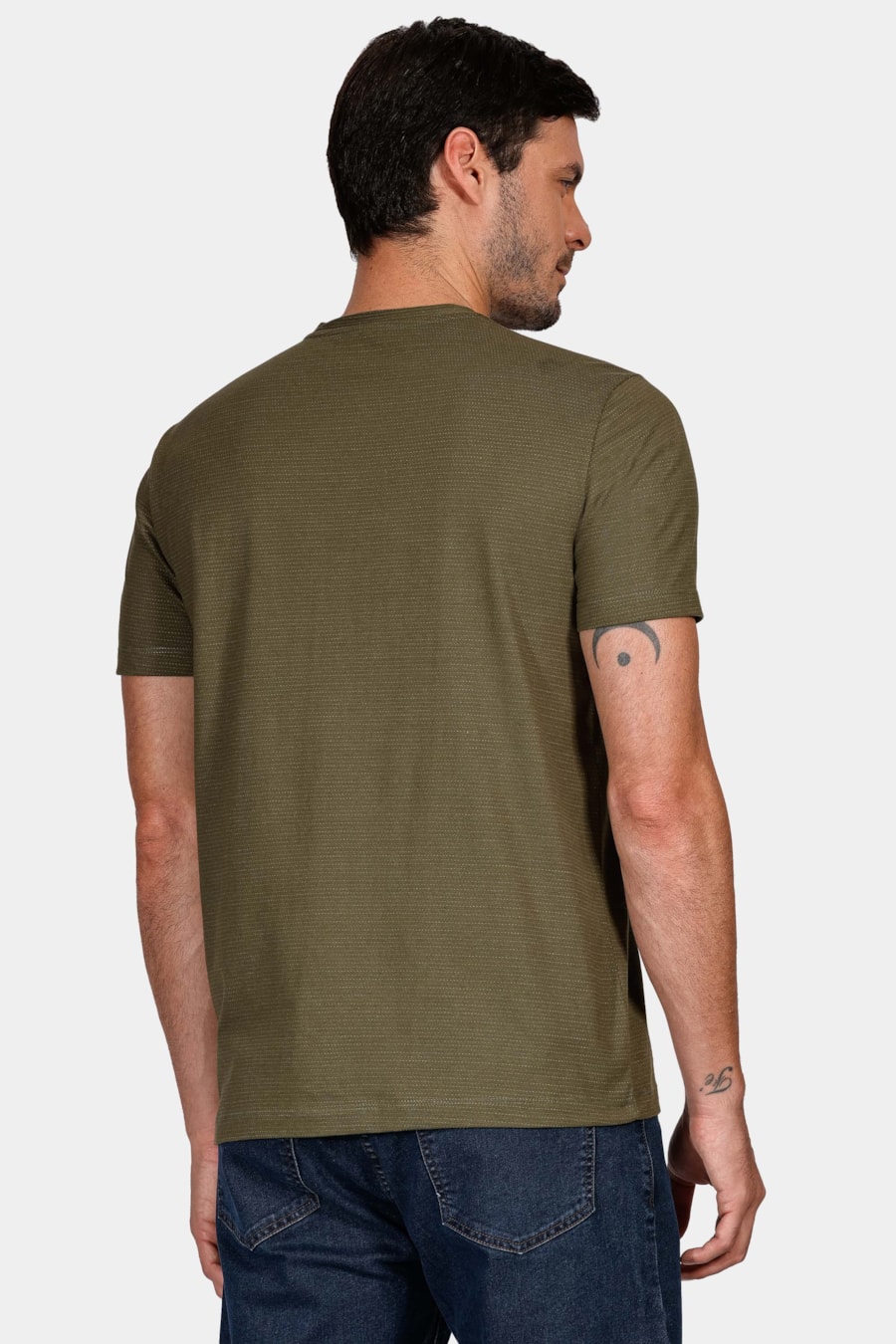 Camiseta Regular Manga Curta Maquinetada Verde Militar — foto 4 de 4