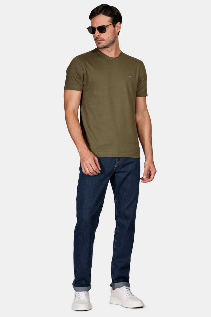Camiseta Regular Manga Curta Maquinetada Verde Militar