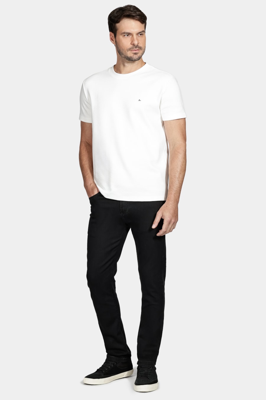 Camiseta Suedine Canelado Liso Aramis Off White — foto 2 de 4