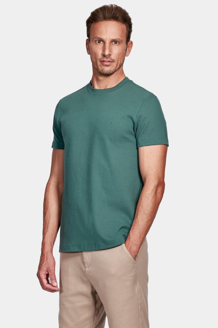 Camiseta Suedine Canelado Liso Aramis Verde Folha Seca — foto 1 de 4
