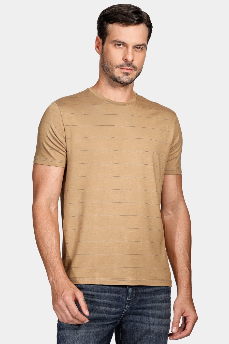 Camiseta Viscolycra Listra Fina Cáqui Natural — foto 1 de 5