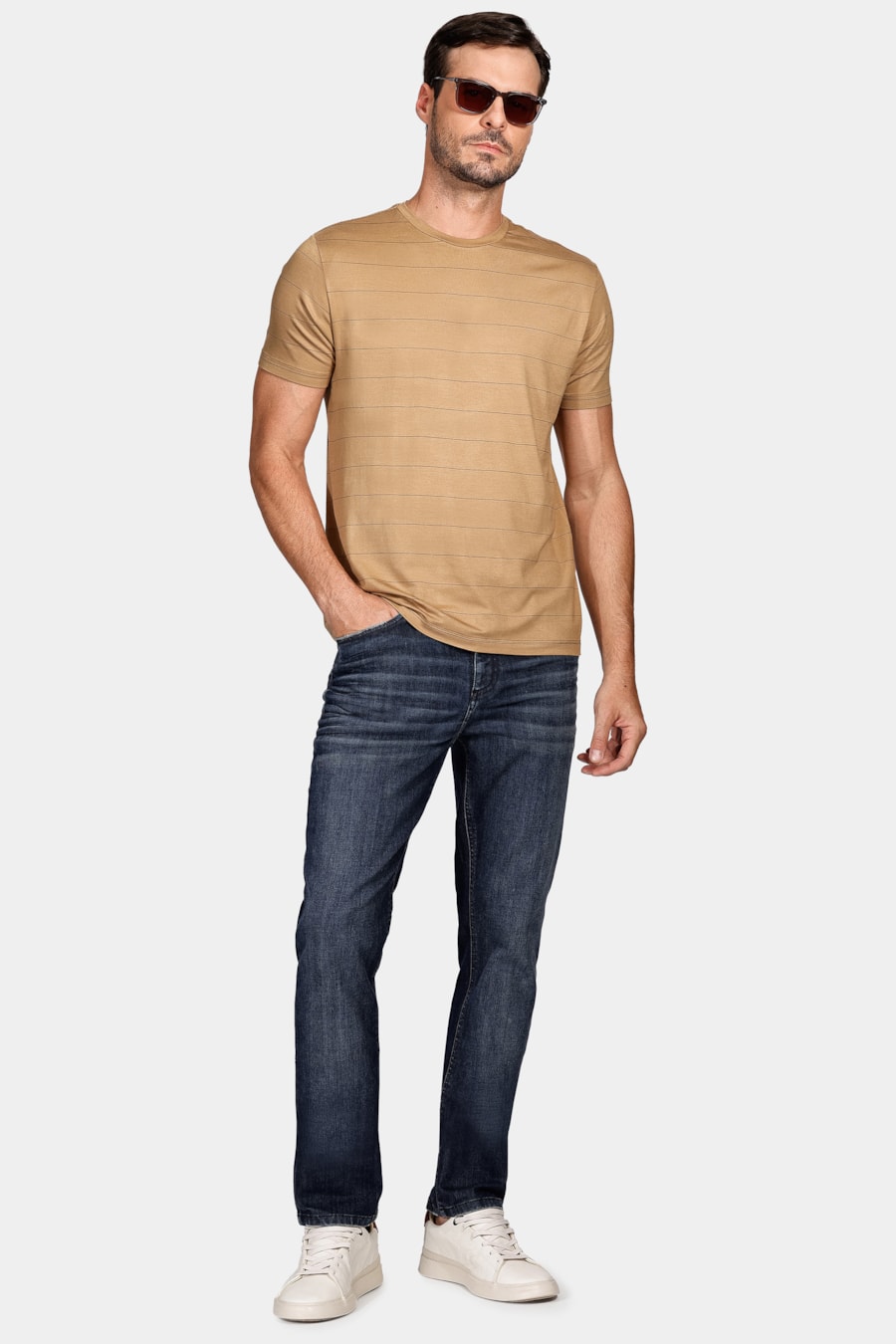 Camiseta Viscolycra Listra Fina Cáqui Natural — foto 2 de 5