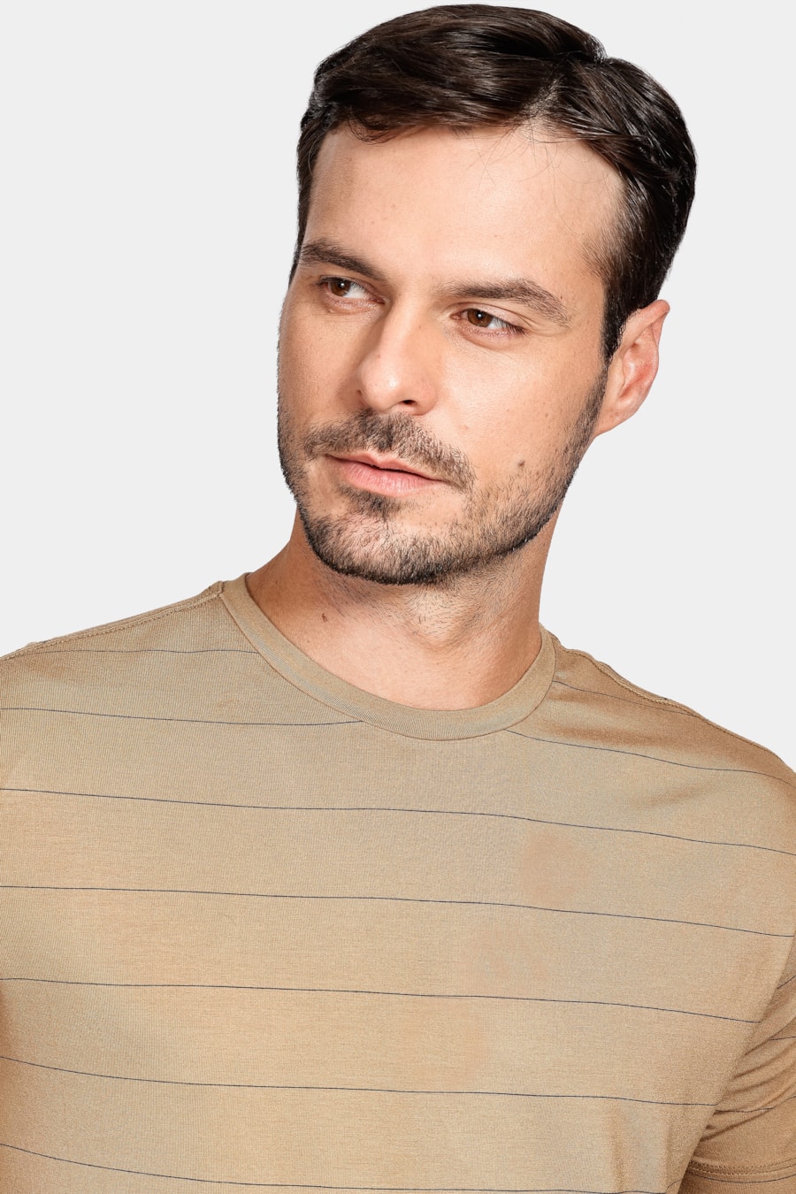 Camiseta Viscolycra Listra Fina Cáqui Natural — foto 3 de 5