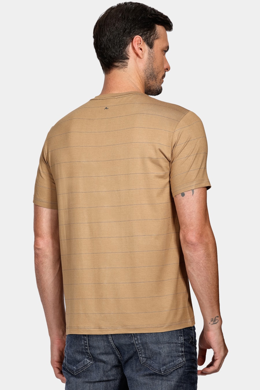 Camiseta Viscolycra Listra Fina Cáqui Natural — foto 5 de 5