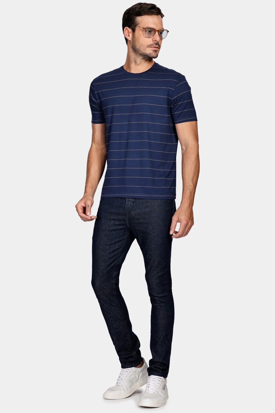 Camiseta Viscolycra Listra Fina Marinho — foto 2 de 5