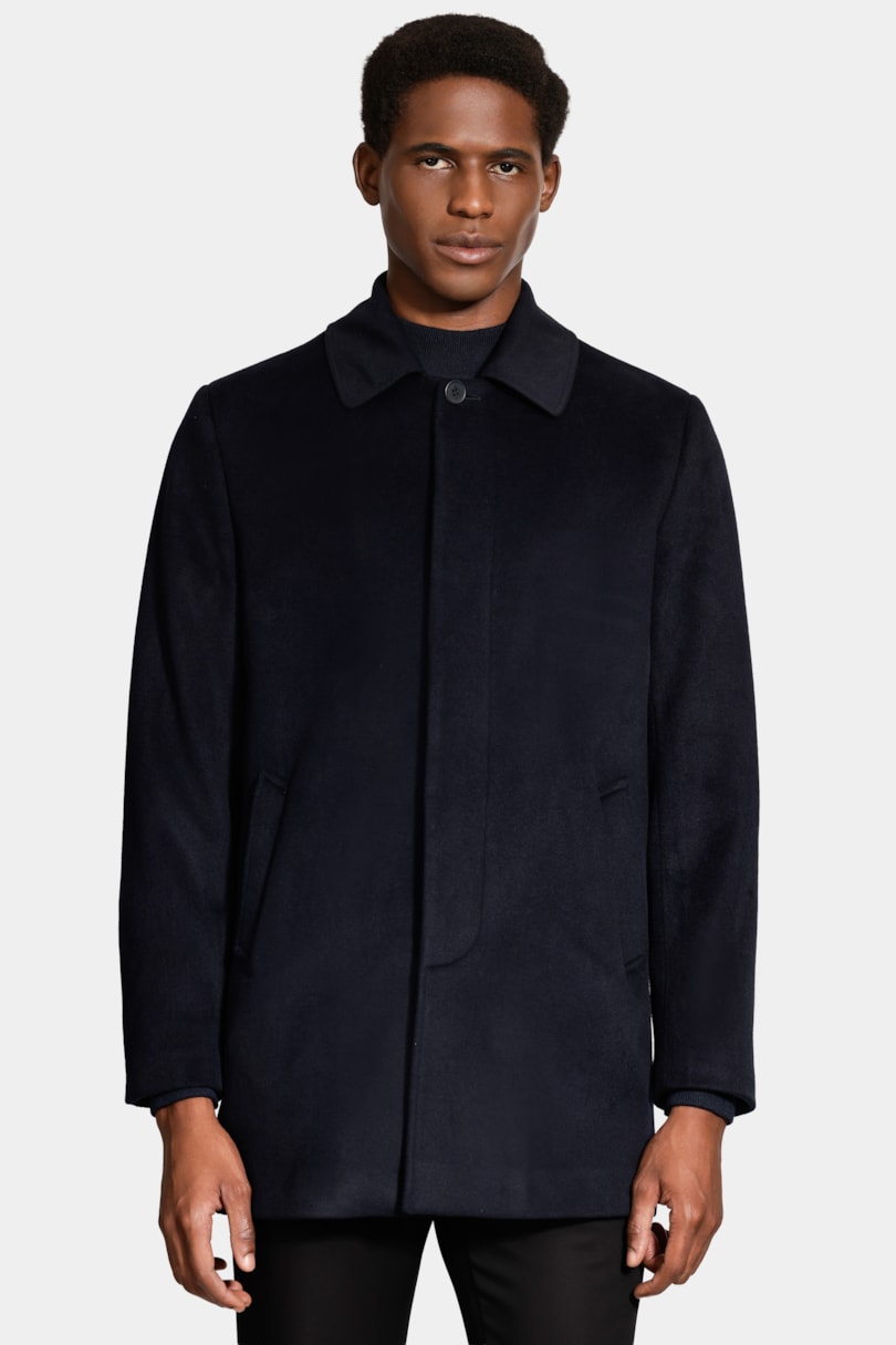 Casaco Trench Coat Blend Lã Marinho