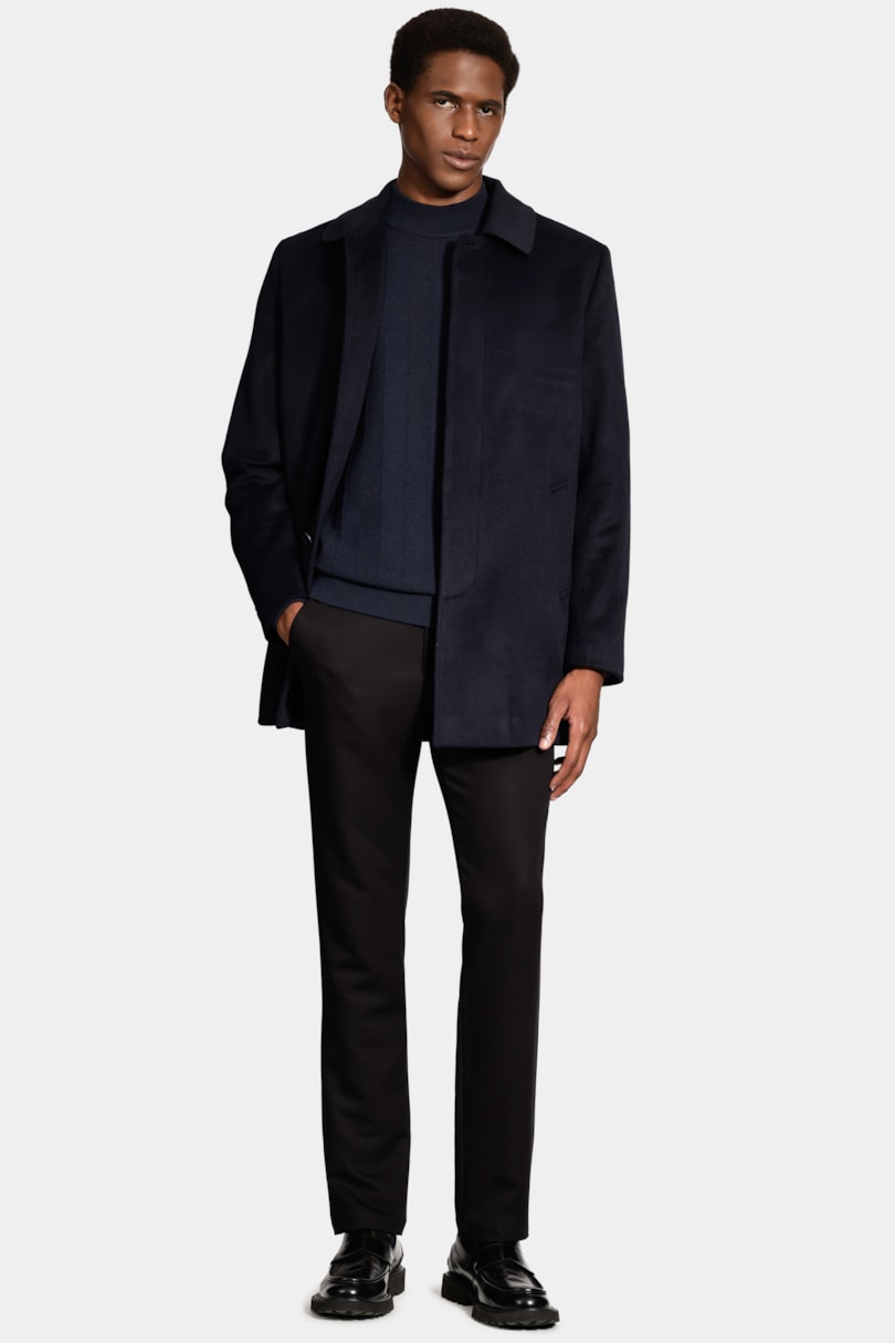 Casaco Trench Coat Blend Lã Marinho