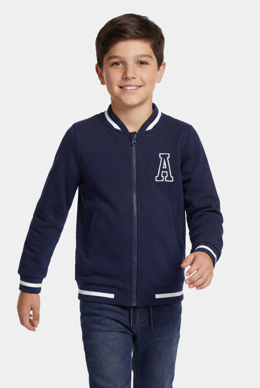 Jaqueta Bomber Moletom Infantil College Bordado Navy — foto 1 de 6