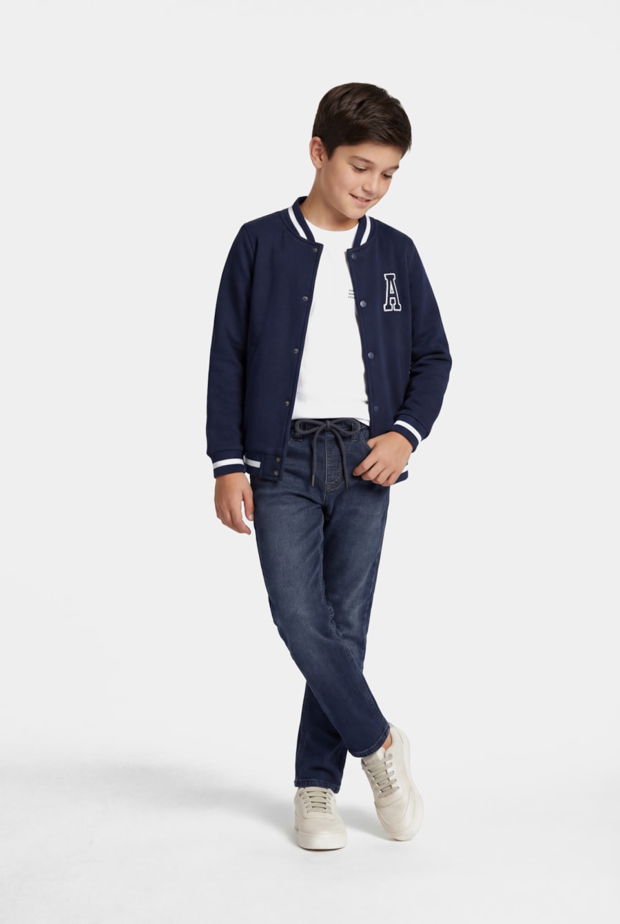 Jaqueta Bomber Moletom Infantil College Bordado Navy — foto 2 de 6