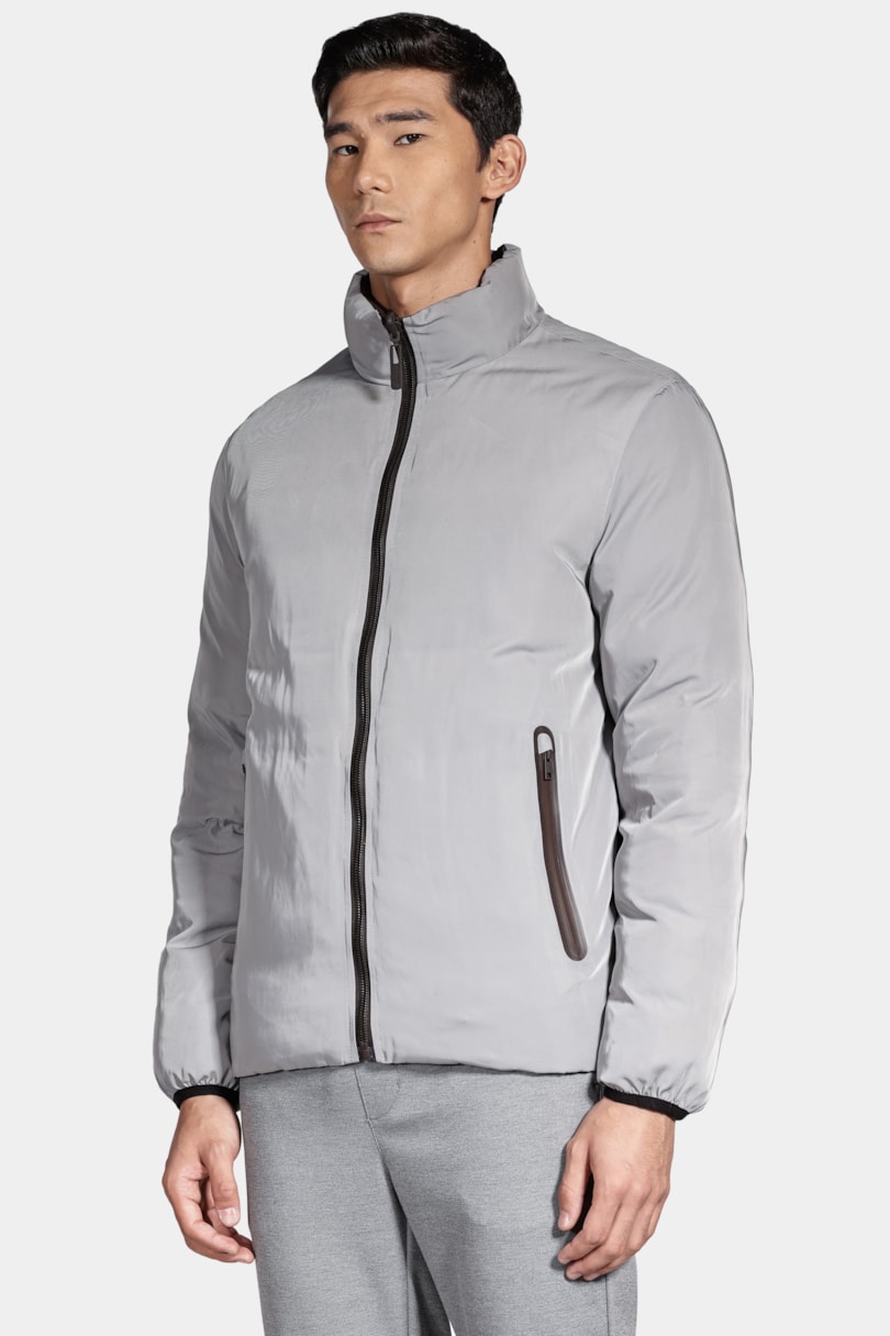 Jaqueta Nylon Dupla Face Puffer Cinza Com Marrom