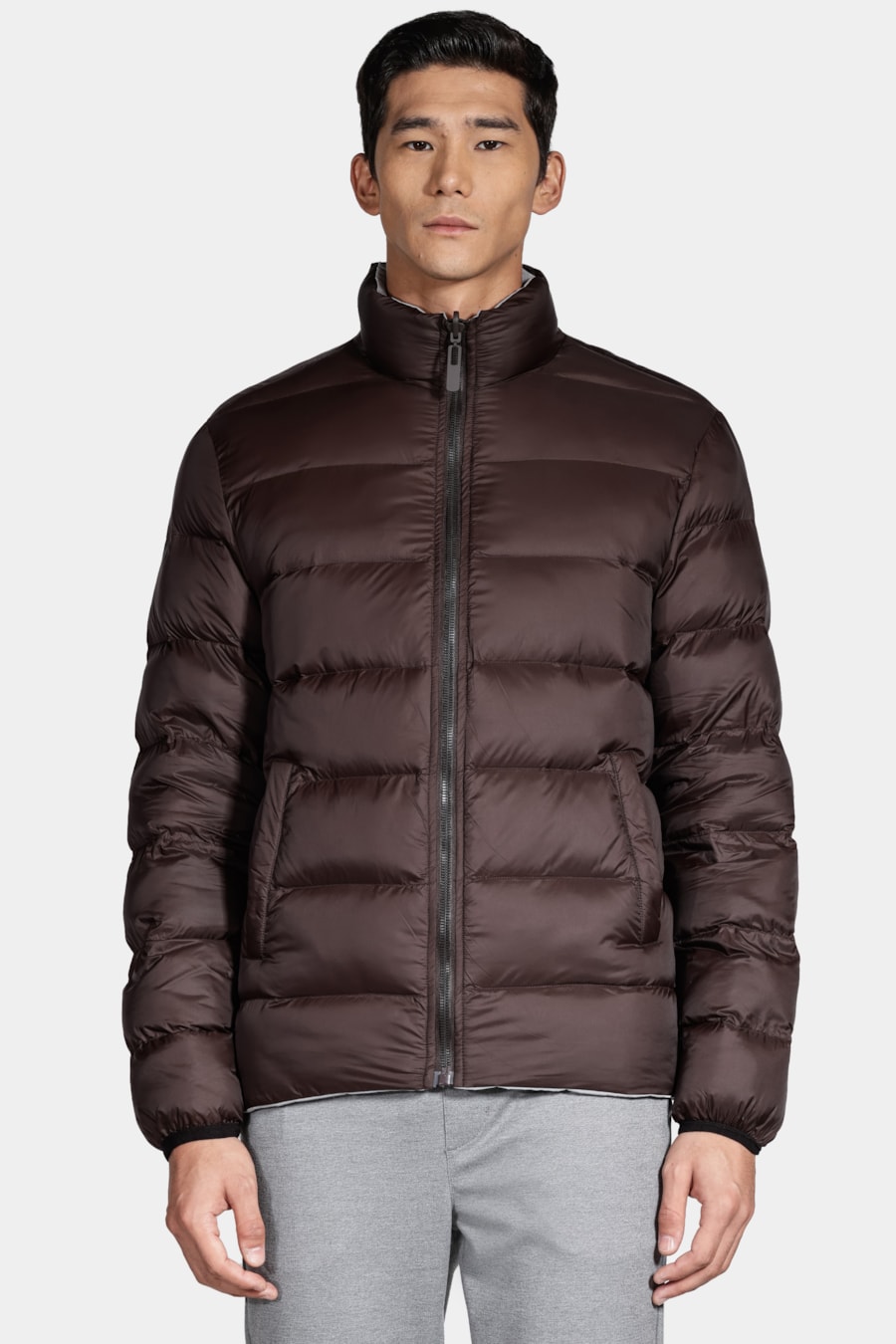 Jaqueta Nylon Dupla Face Puffer Cinza Com Marrom — foto 7 de 13