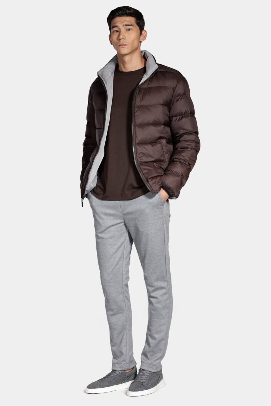 Jaqueta Nylon Dupla Face Puffer Cinza Com Marrom — foto 8 de 13