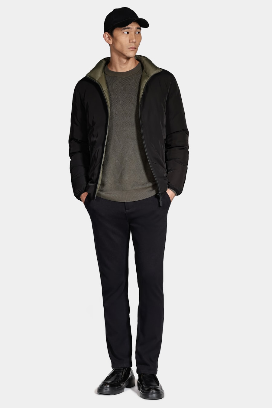 Jaqueta Nylon Dupla Face Puffer Preto Com Verde — foto 2 de 13