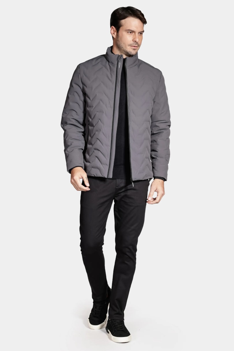 Jaqueta Puffer Fusionada Liquid Repeller Cinza Asfalto