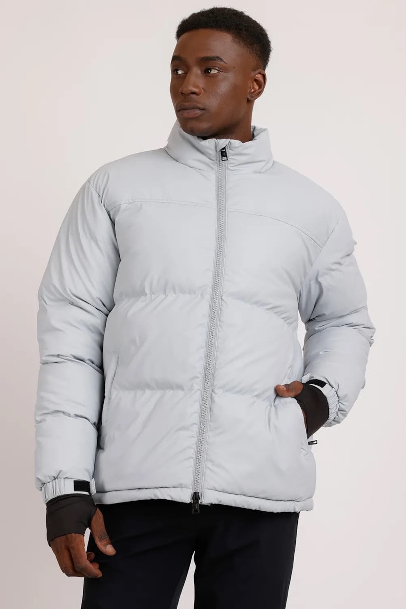 Jaqueta Puffer Gola Alta Liquid Repeller Cinza