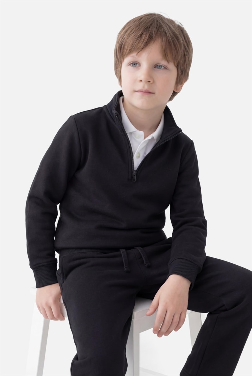 Moletom Manga Longa Infantil Malha 1/2 Zíper Preto