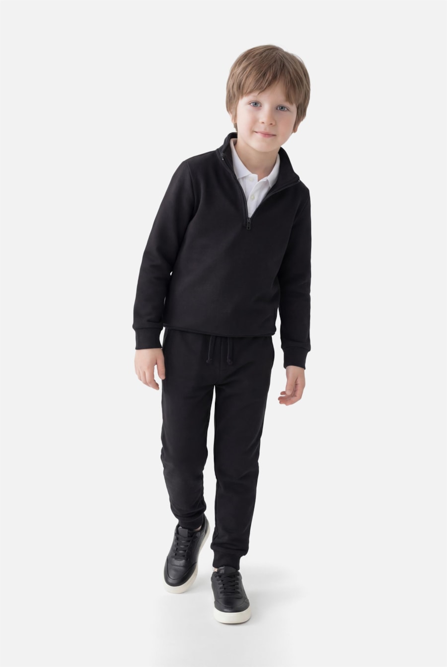 Moletom Manga Longa Infantil Malha 1/2 Zíper Preto — foto 2 de 3