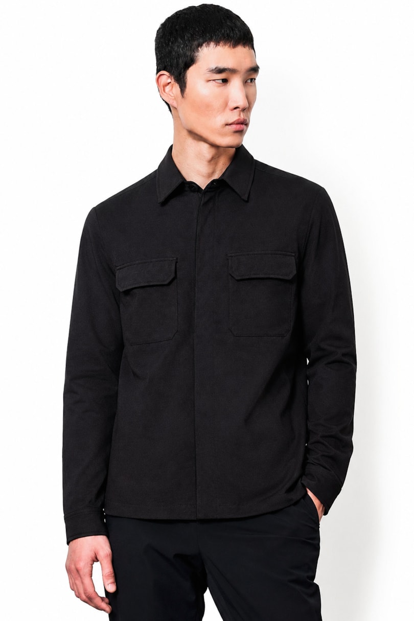 Overshirt Manga Longa Malha Dupla Preto