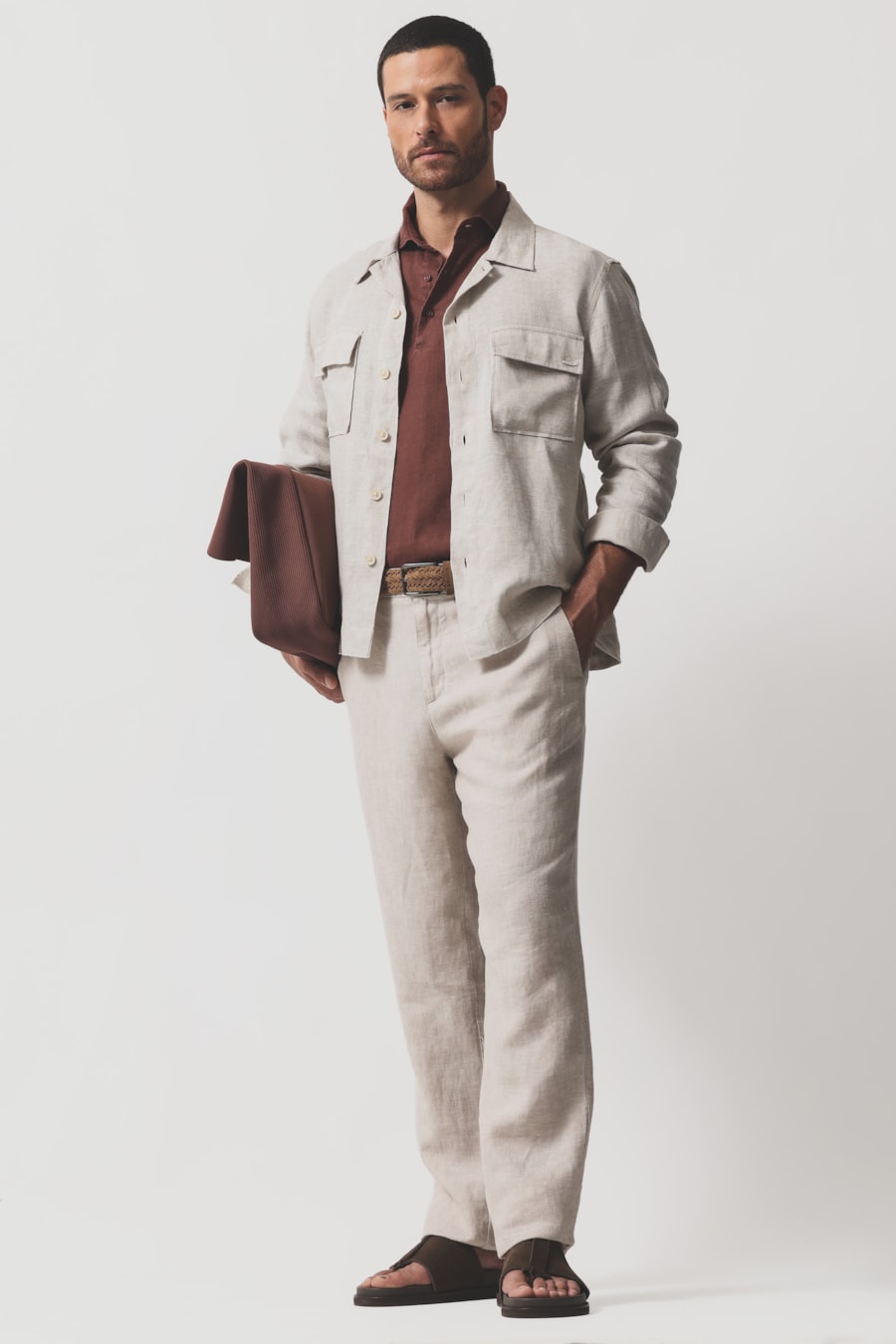 Overshirt Manga Longa Super Linho Dois Bolsos Natural — foto 2 de 6