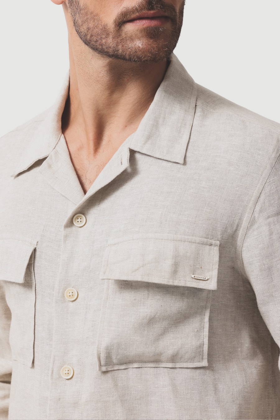 Overshirt Manga Longa Super Linho Dois Bolsos Natural — foto 3 de 6