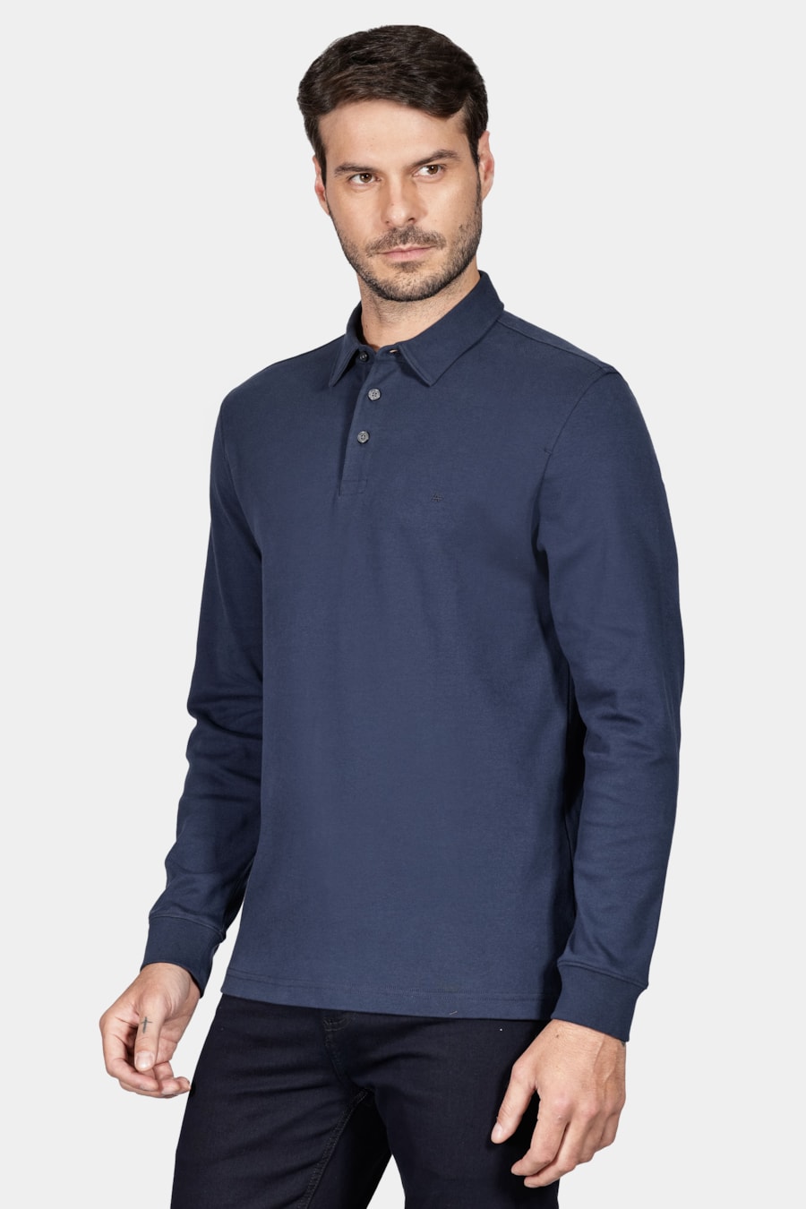 Polo Interlock Pima Long Sleeve Azul Marinho — foto 1 de 5