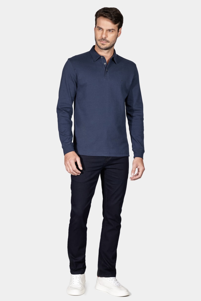 Polo Interlock Pima Long Sleeve Azul Marinho