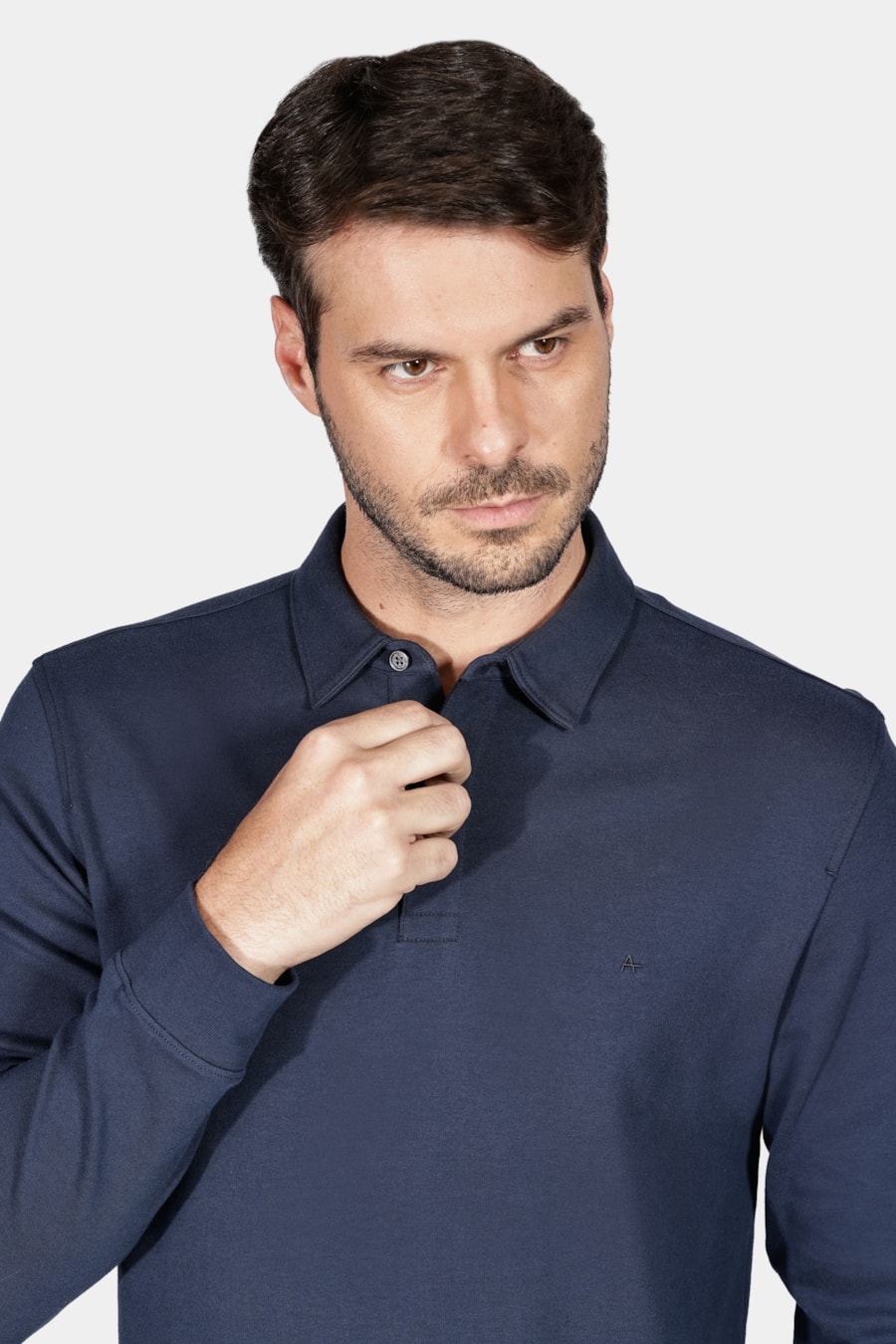 Polo Interlock Pima Long Sleeve Azul Marinho — foto 3 de 5