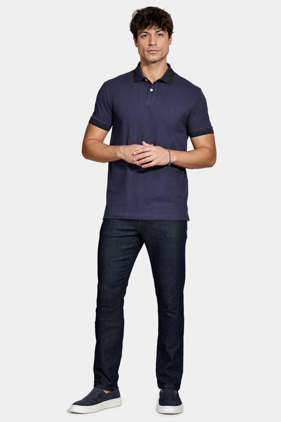 Polo Manga Curta Algodão Piquet Navy — foto 2 de 5