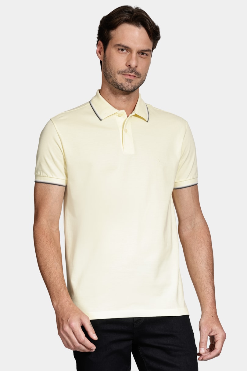 Polo Manga Curta Básica 4 Frisos Amarelo Claro C/Off White