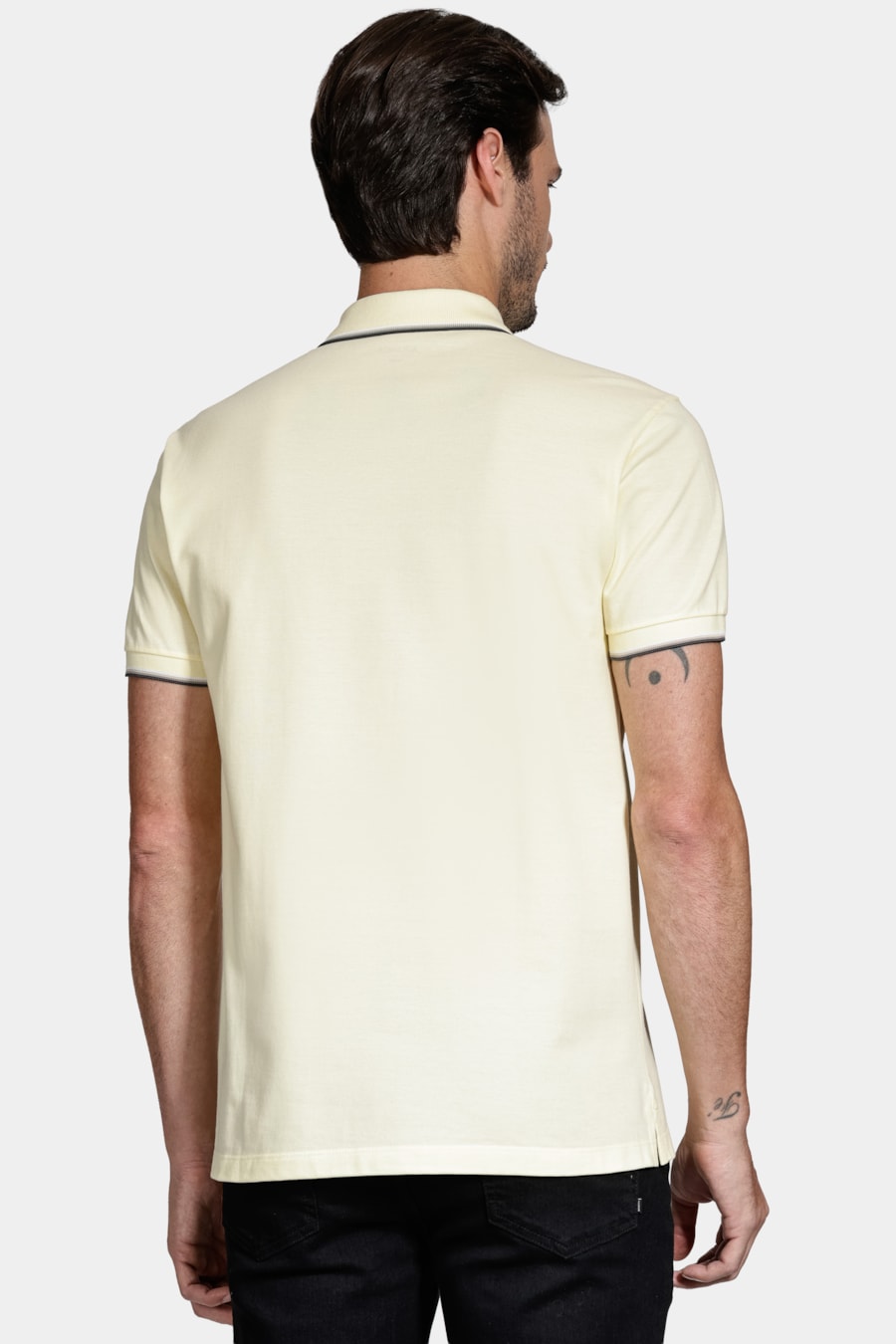 Polo Manga Curta Básica 4 Frisos Amarelo Claro C/Off White — foto 4 de 5