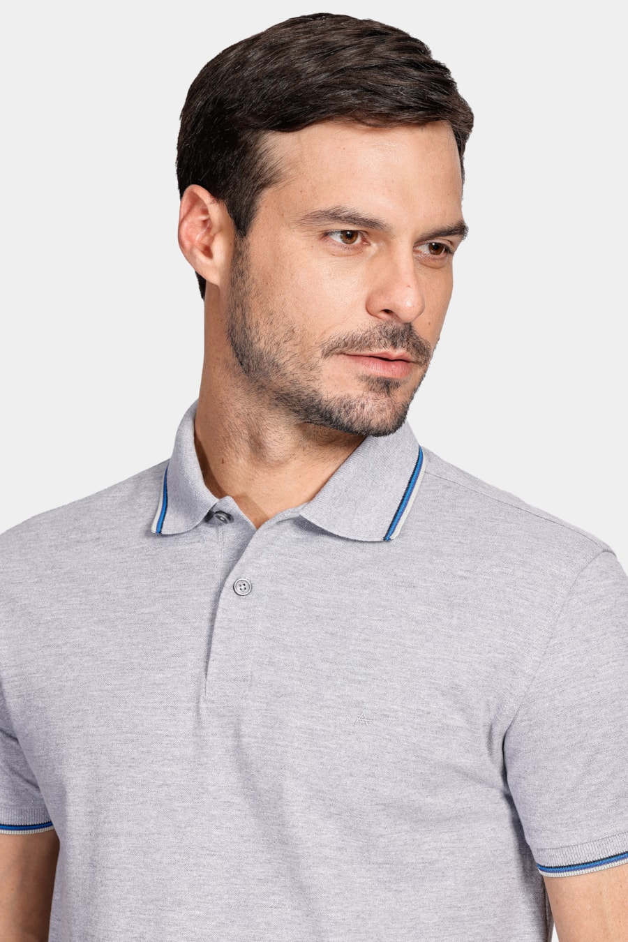Polo Manga Curta Básica 4 Frisos Mescla Com Marinho — foto 3 de 4