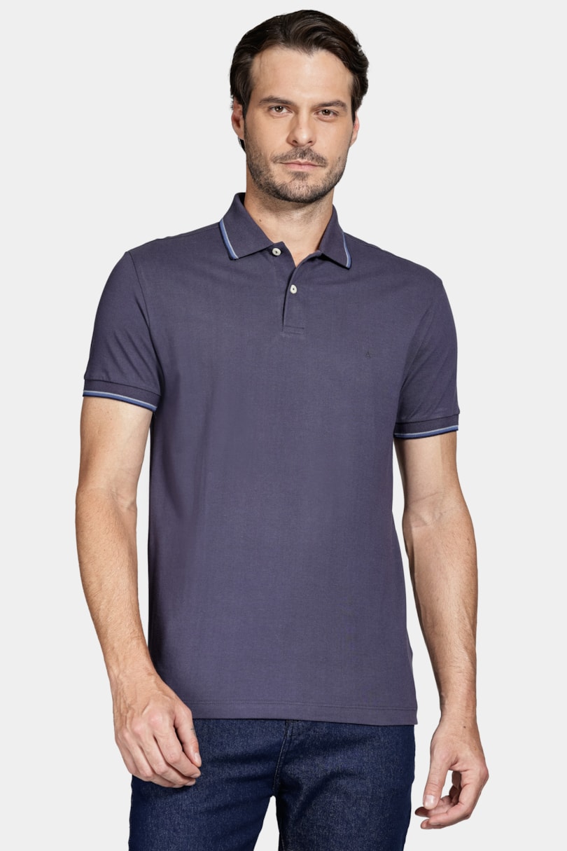 Polo Manga Curta Básica 4 Frisos Navy C/ Navy