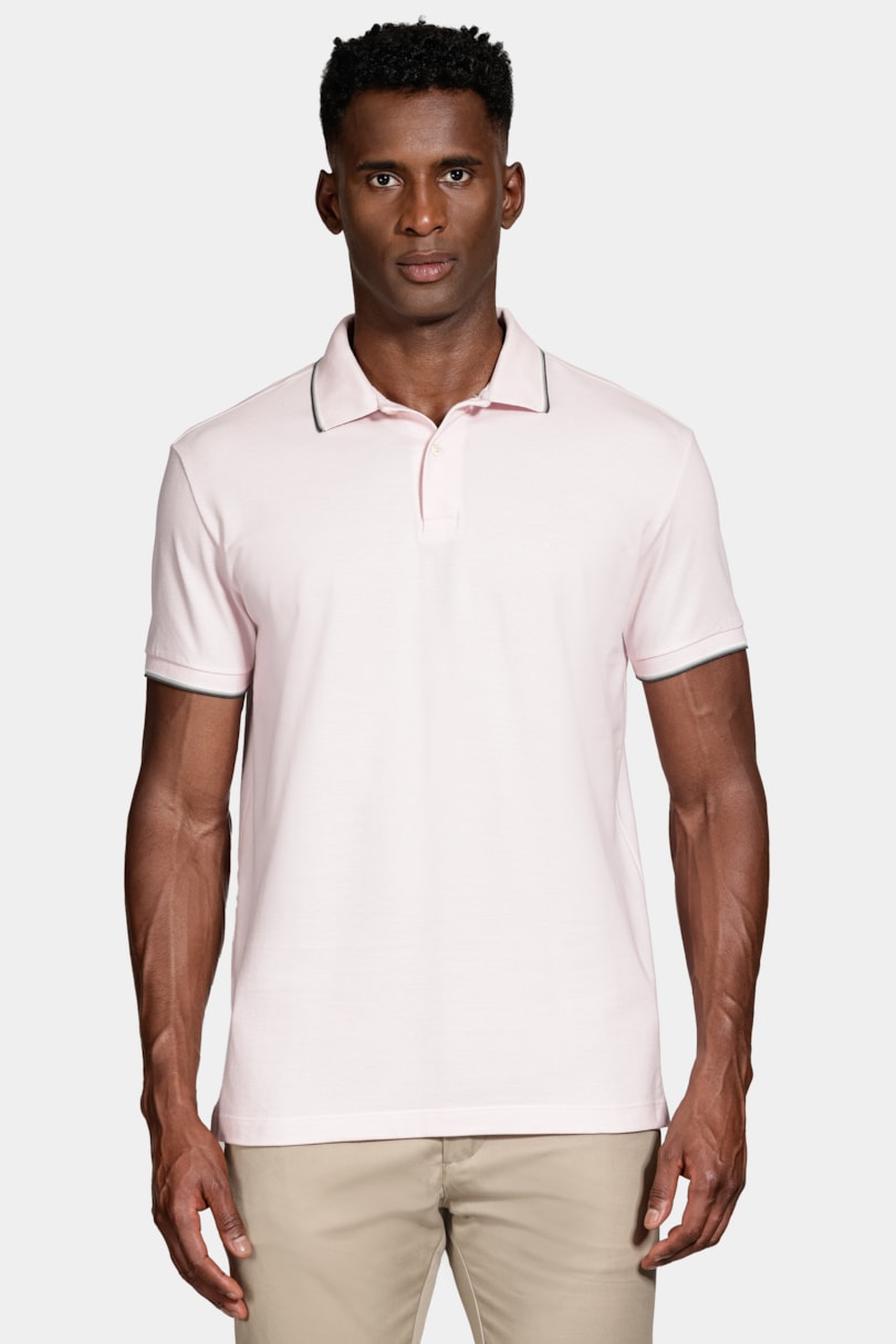Polo Manga Curta Básica 4 Frisos Rosa Claro C/ Off White