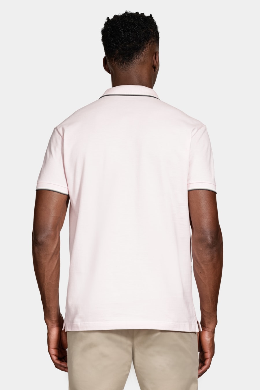 Polo Manga Curta Básica 4 Frisos Rosa Claro C/ Off White — foto 4 de 5