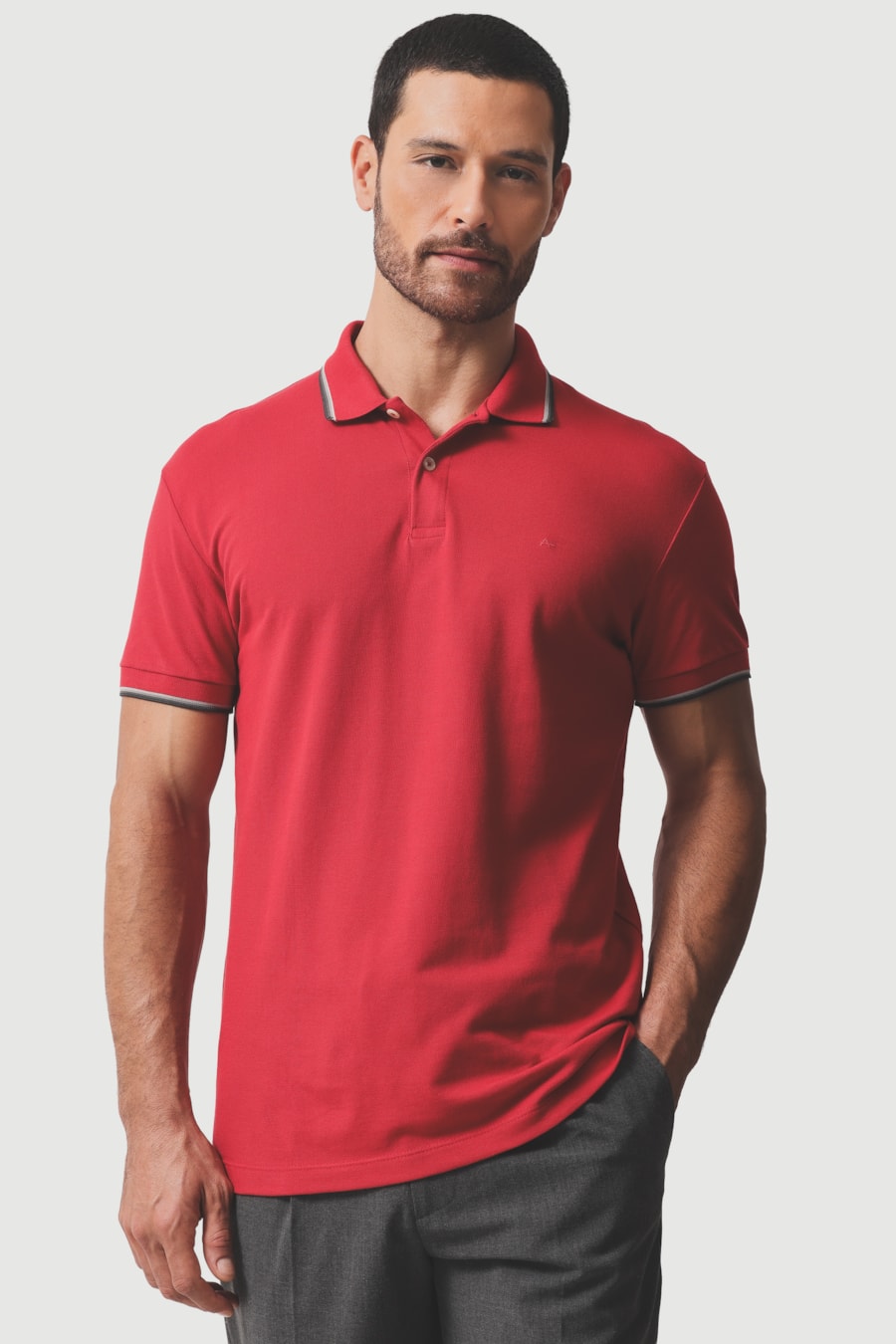 Polo Manga Curta Básica 4 Frisos Vermelho Aramis — foto 1 de 6