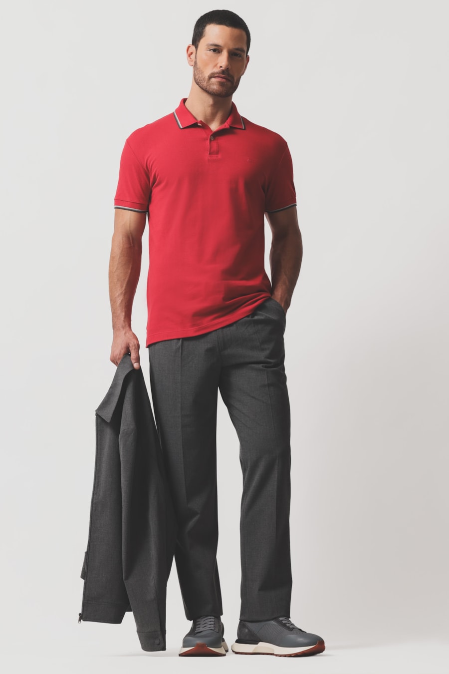 Polo Manga Curta Básica 4 Frisos Vermelho Aramis — foto 2 de 6