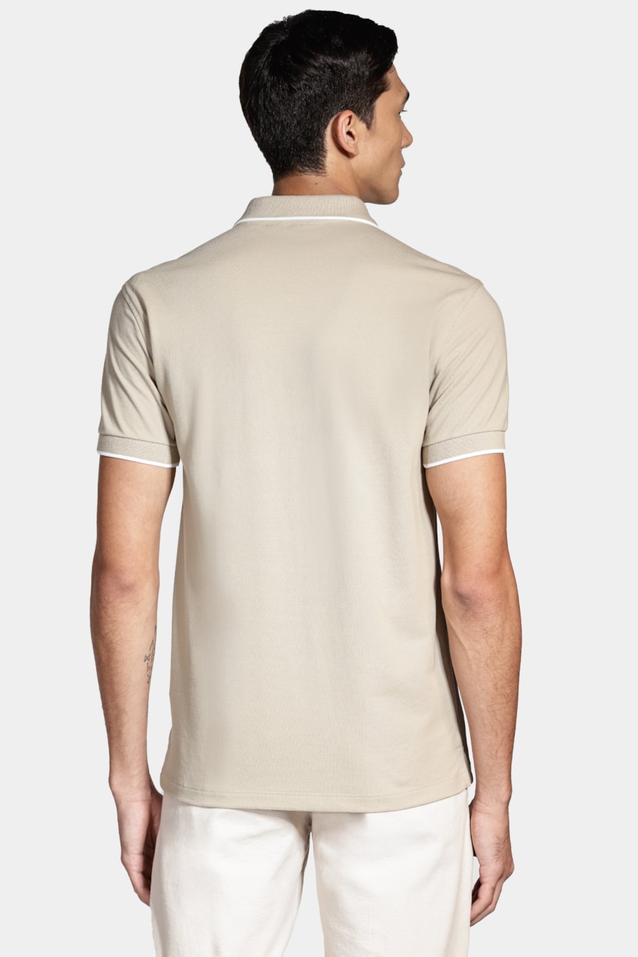 Polo Manga Curta Classic 1 Friso Amendoa Com Off White — foto 4 de 5