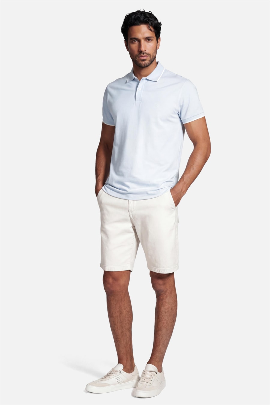 Polo Manga Curta Classic 1 Friso Azul Pastel Com Off White — foto 2 de 4