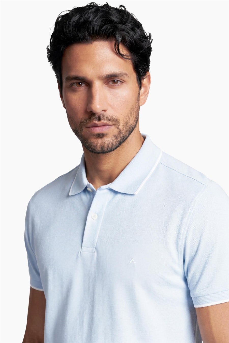 Polo Manga Curta Classic 1 Friso Azul Pastel Com Off White — foto 3 de 4