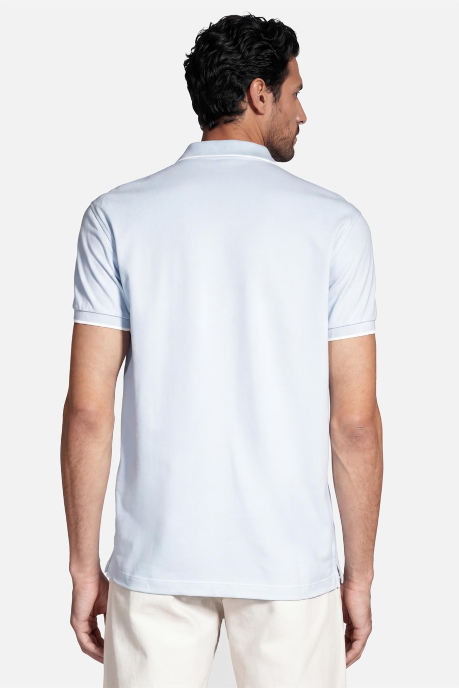Polo Manga Curta Classic 1 Friso Azul Pastel Com Off White — foto 4 de 4