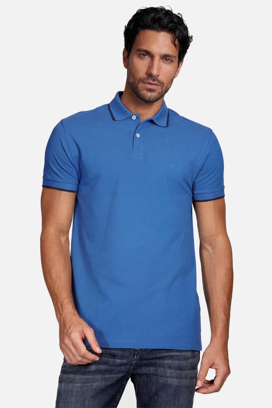 Polo Manga Curta Classic 1 Friso Azul Royal Com Marinho — foto 1 de 4