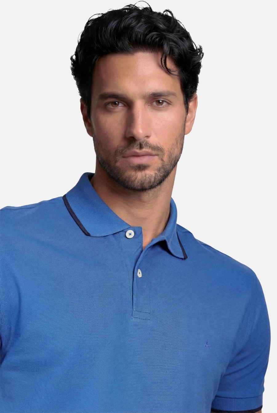 Polo Manga Curta Classic 1 Friso Azul Royal Com Marinho — foto 3 de 4