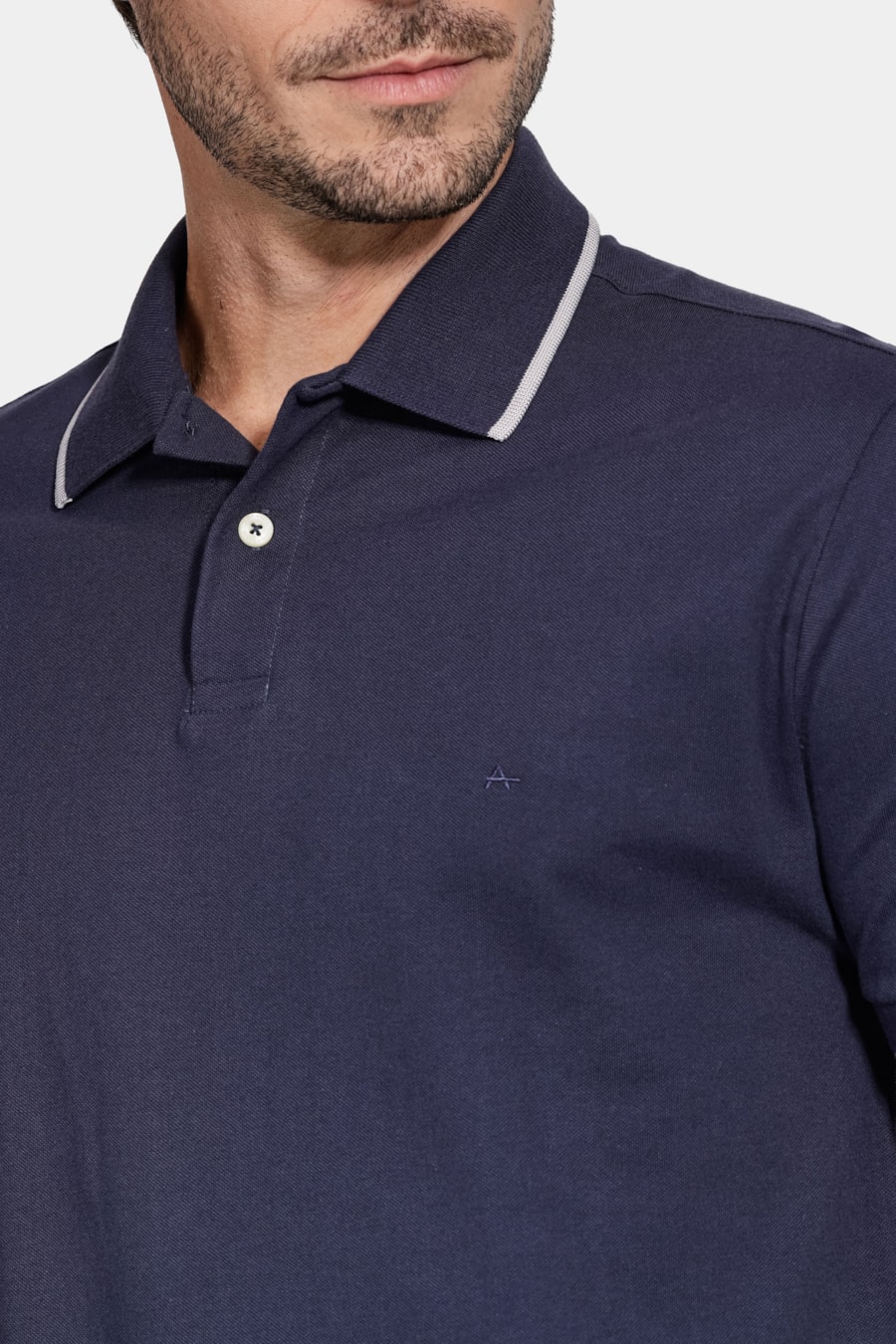 Polo Manga Curta Classic 1 Friso Navy C/ Cinza Claro — foto 3 de 5