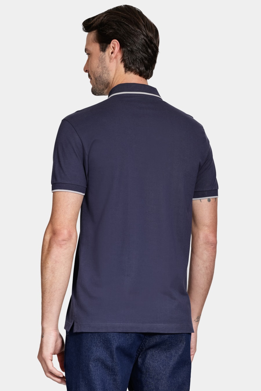 Polo Manga Curta Classic 1 Friso Navy C/ Cinza Claro — foto 4 de 5