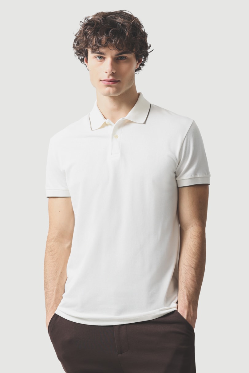 Polo Manga Curta Classic 1 Friso Off White