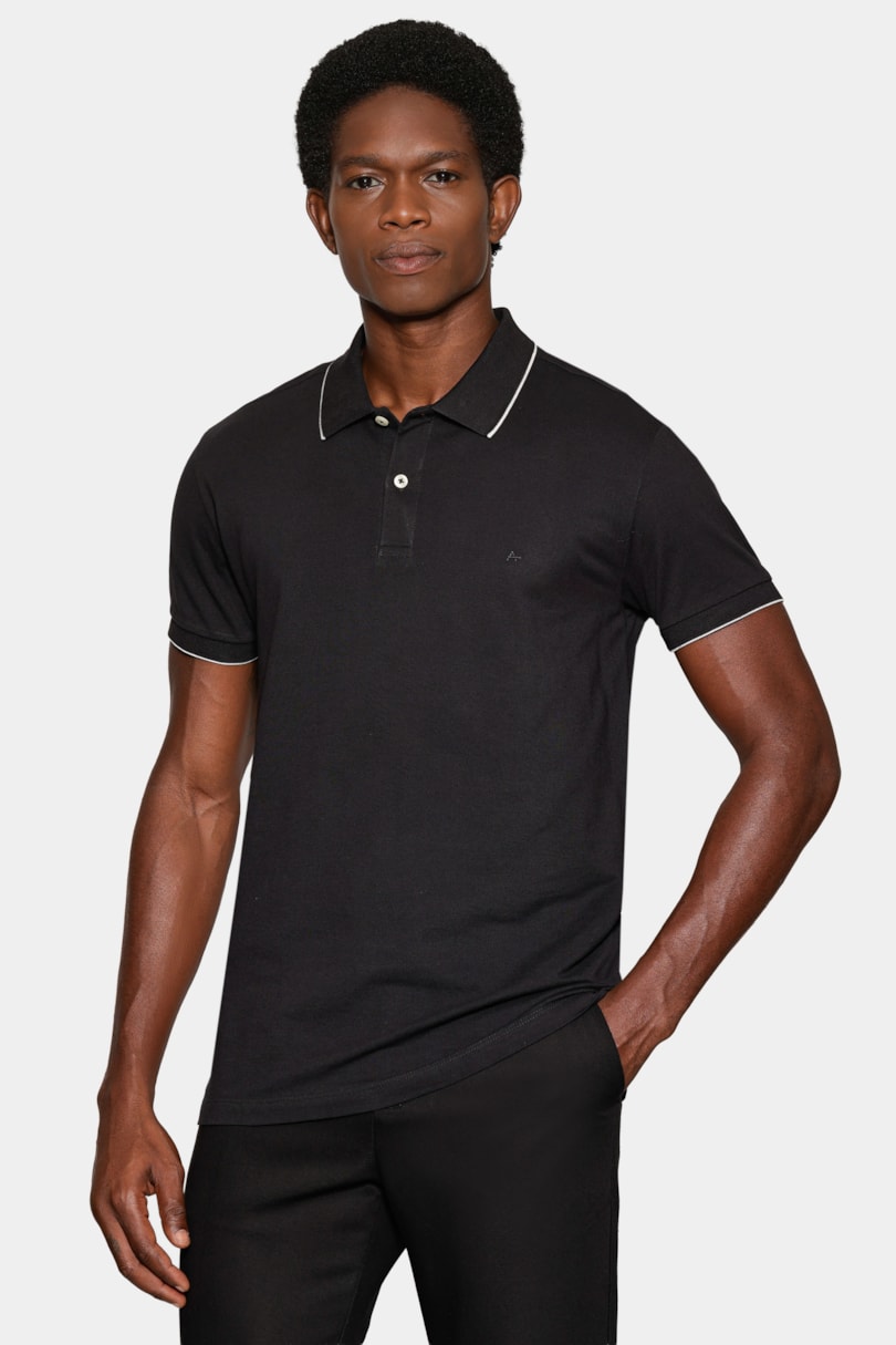 Polo Manga Curta Classic 1 Friso Preto