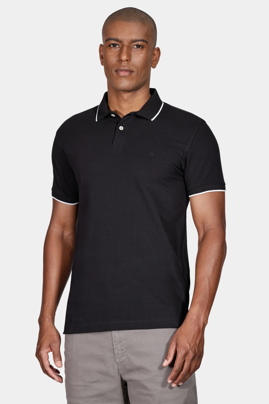 Polo Manga Curta Classic 1 Friso Preto Com Off White — foto 1 de 5